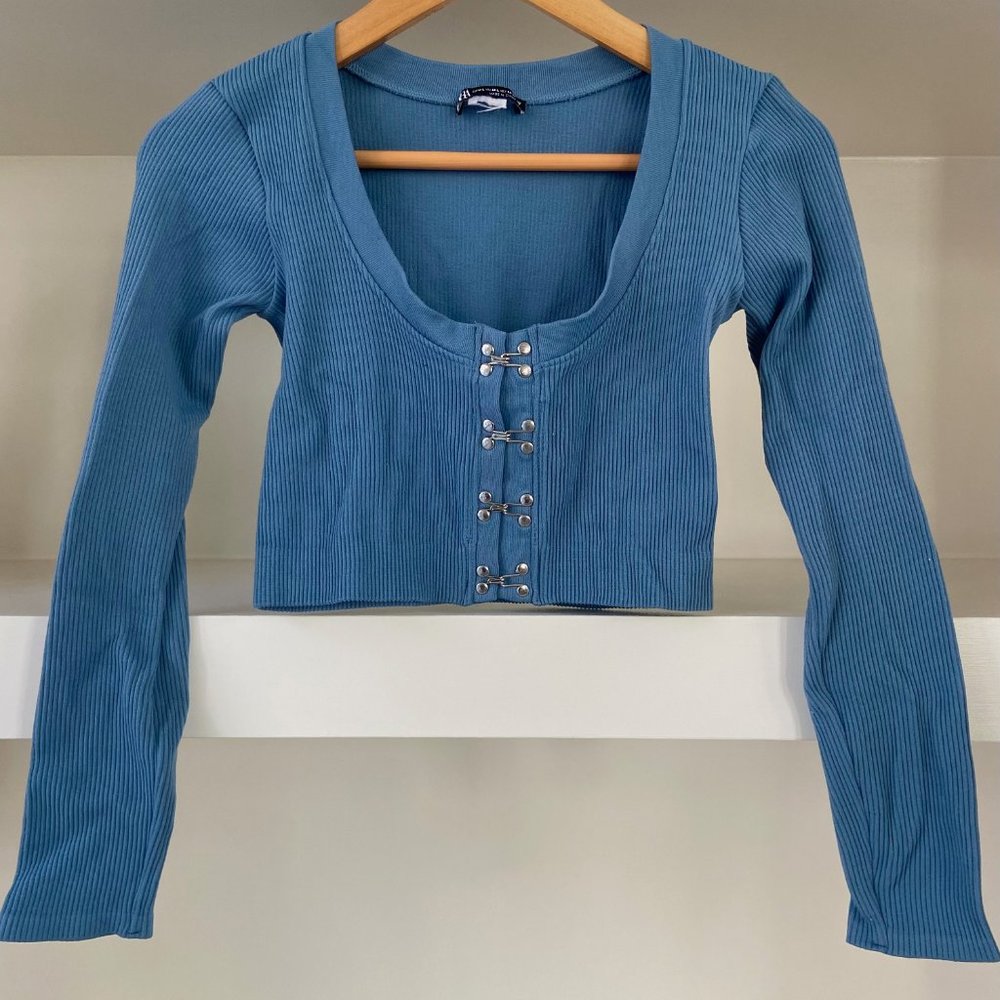 ZARA Teal Cropped Top with Metal Clasps Size M-L